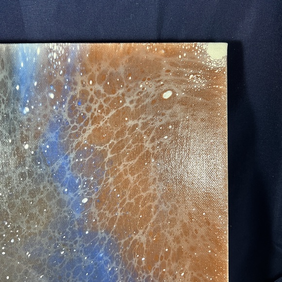 10x10 Blue Brown Acrylic Pour Painting by Kat Sanders Organic Abstract Decor - Picture 3 of 6